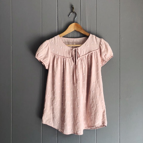 GAP Tops - Gap Champagne Pink Embroidered Polka Dot Top